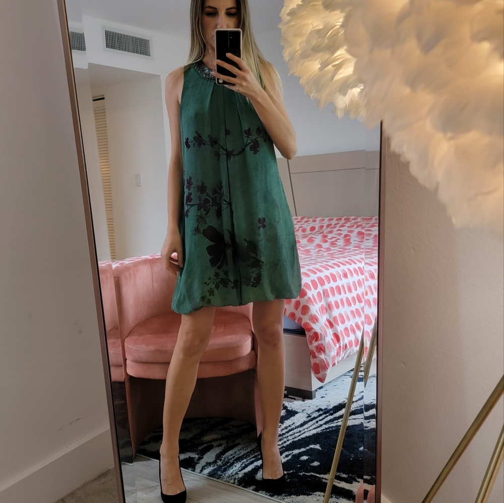 Cosmo Prontomoda Midi Green Floral Elegant Dress